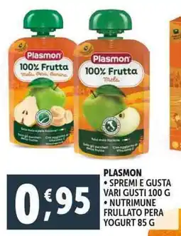 Deco Supermercati Plasmon spremi e gusta - nutrimune frullato pera yogurt offerta