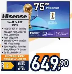 Unieuro Hisense SMART TV QLED 75E7Q offerta