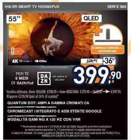 Unieuro HAIER SMART TV H55S80FUX SERIE S80 offerta