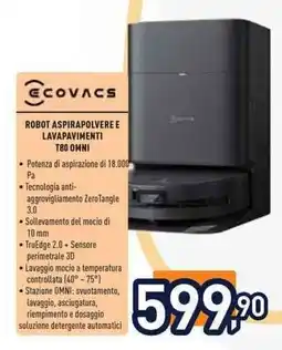 Unieuro ECOVACS ROBOT ASPIRAPOLVERE E LAVAPAVIMENTI T80 OMNI offerta