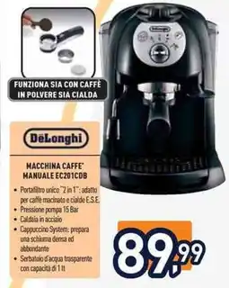 Unieuro DeLonghi MACCHINA CAFFE' MANUALE EC201CDB offerta