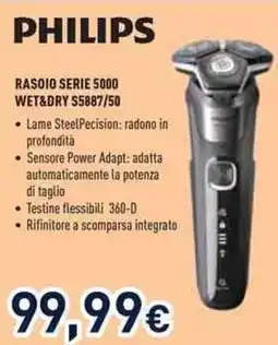 Unieuro PHILIPS RASOIO SERIE 5000 WET&DRY S5887/50 offerta