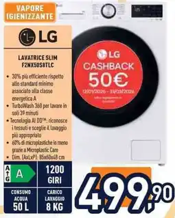 Unieuro LG LAVATRICE SLIM F2NX50S8TLC offerta