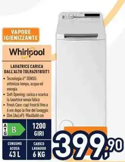 Unieuro Whirlpool LAVATRICE CARICA DALL'ALTO TDLR6251BSIT1 offerta