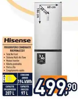 Unieuro Hisense FRIGORIFERO COMBINATO RB390N4CCD1 offerta