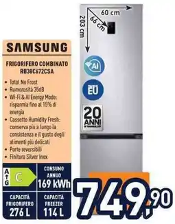 Unieuro SAMSUNG FRIGORIFERO COMBINATO RB38C672CSA offerta