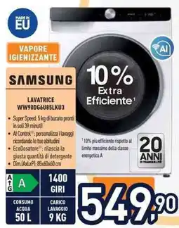 Unieuro SAMSUNG LAVATRICE WW90DG6U85LKU3 offerta