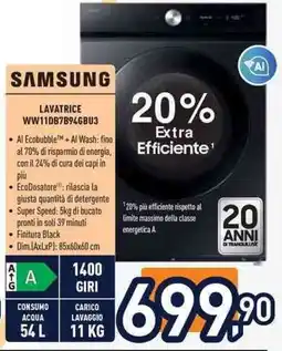 Unieuro SAMSUNG LAVATRICE WW11DB7B946BU3 offerta
