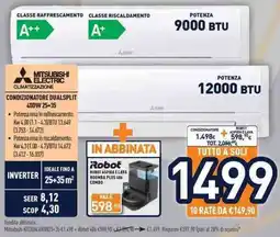 Unieuro MITSUBISHI ELECTRIC CLIMATIZZAZIONE CONDIZIONATORE DUALSPLIT 40DW 25+35 offerta