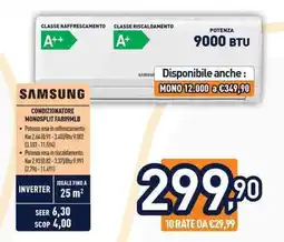Unieuro SAMSUNG CONDIZIONATORE MONOSPLIT FAR09MLB offerta