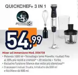 Unieuro Moulinex quickchef+ 3 in 1 Mixer ad immersione Mod. DD6738 offerta