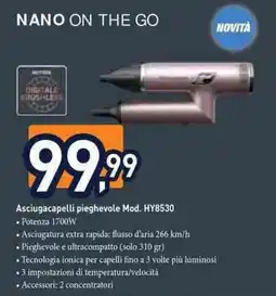 Unieuro Rowenta nano on the go Asciugacapelli pieghevole Mod. HY8530 offerta