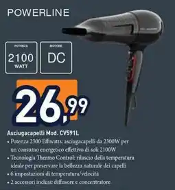 Unieuro Rowenta powerline Asciugacapelli Mod. CV591L offerta