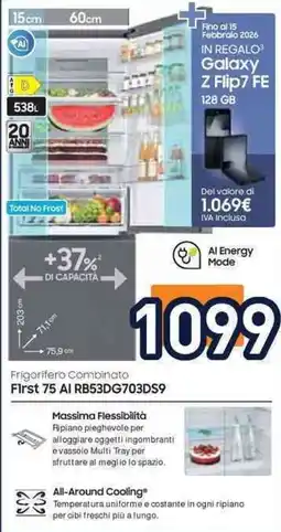 Unieuro SAMSUNG Frigorifero Combinato First 75 AI RB53DG703DS9 offerta
