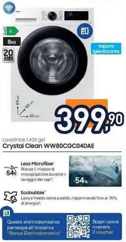 Unieuro SAMSUNG Lavatrice 1,400 girl Crystal Clean WW80CGC04DAE offerta