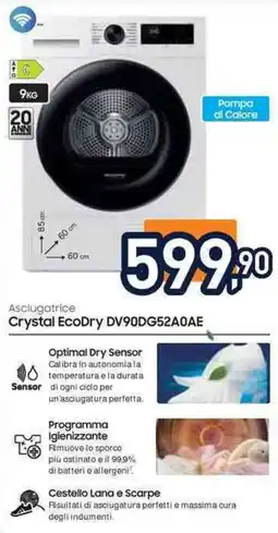 Unieuro SAMSUNG Asciugatrice Crystal EcoDry DV90DG52A0AE offerta
