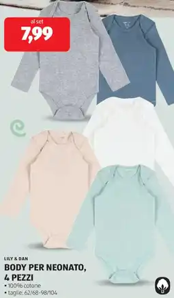 ALDI Lily & dan body per neonato, 4 pezzi offerta
