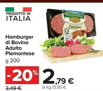 Carrefour Market Piemontese hamburger di bovino adulto offerta