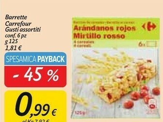 Carrefour Market Carrefour - barrette ai cereali mirtillo rosso 125 g(ml) offerta