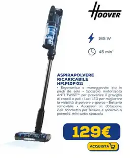Euronics HOOVER ASPIRAPOLVERE RICARICABILE HF1P10P 011 offerta