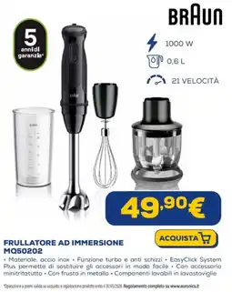 Euronics BRAUN FRULLATORE AD IMMERSIONE MQ50202 offerta