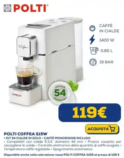 Euronics Polti coffea S15W offerta