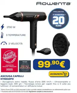 Euronics Rowenta ASCIUGA CAPELLI HY8310F0 offerta