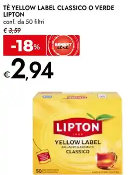 Bennet Tè yellow label classico o verde LIPTON conf. da 50 filtri offerta