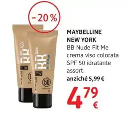 dm drogerie markt MAYBELLINE NEW YORK BB Nude Fit Me crema viso colorata SPF 50 idratante offerta