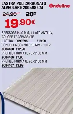 Bricofer Lastra policarbonato onduline alveolare 200×98 cm Onduline offerta