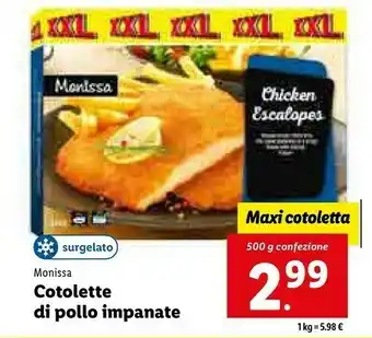 Lidl Monissa cotolette di pollo impanate offerta