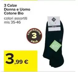 Carrefour 3 Calze Donna e Uomo Cotone Bio offerta