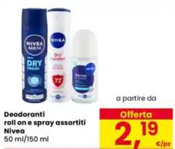 Eurospar Deodoranti roll on e spray Nivea offerta