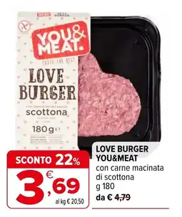 Iperal Love burger you&meat con carne macinata di scottona offerta