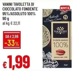 Galassia Vanini tavoletta di cioccolato fondente 95%/assoluto 100% offerta
