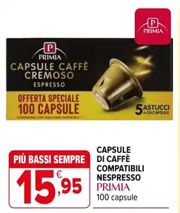 Iperal Capsule di caffè compatibili nespresso PRIMIA 100 capsule offerta