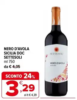 Iperal Nero d'avola sicilia DOC SETTESOLI offerta