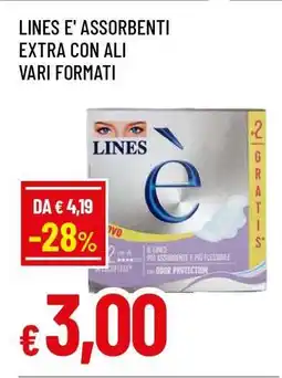 Famila LINES E' ASSORBENTI EXTRA CON ALI VARI FORMATI offerta