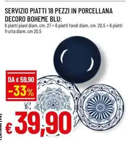 Famila SERVIZIO PIATTI 18 PEZZI IN PORCELLANA DECORO BOHEME BLU offerta
