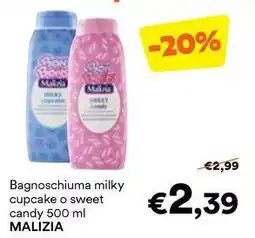 Unes Bagnoschiuma milky cupcake o sweet candy MALIZIA offerta
