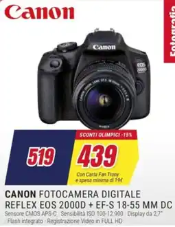 Trony CANON FOTOCAMERA DIGITALE REFLEX EOS 2000D + EF-S 18-55 MM DC offerta