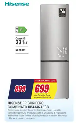 Trony HISENSE FRIGORIFERO COMBINATO RB434N4BCB offerta