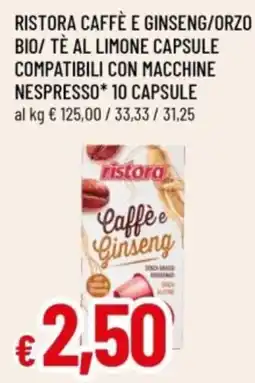 Famila Ristora caffè e ginseng/orzo bio/ tè al limone capsule compatibili con macchine nespresso 10 capsule offerta