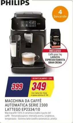 Trony PHILIPS MACCHINA DA CAFFÈ AUTOMATICA SERIE 2300 LATTEGO EP2334/10 offerta