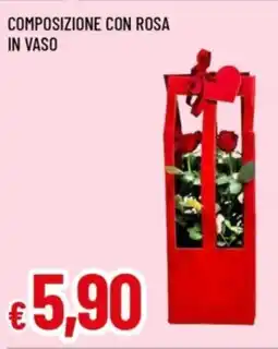 Famila Composizione con rosa in vaso offerta