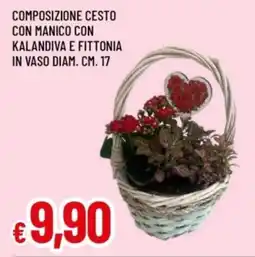 Famila Composizione cesto con manico con kalandiva e fittonia in vaso diam. cm. 17 offerta