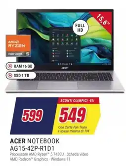 Trony ACER NOTEBOOK AG15-42P-R1D1 offerta