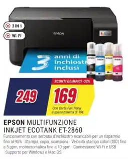 Trony EPSON MULTIFUNZIONE INKJET ECOTANK ET-2860 offerta