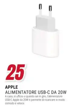 Trony APPLE ALIMENTATORE USB-C DA 20W offerta
