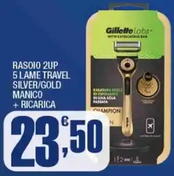 Splendidi e Splendenti Gillete Rasoio 2up 5 lame travel silver/gold manico + ricarica offerta